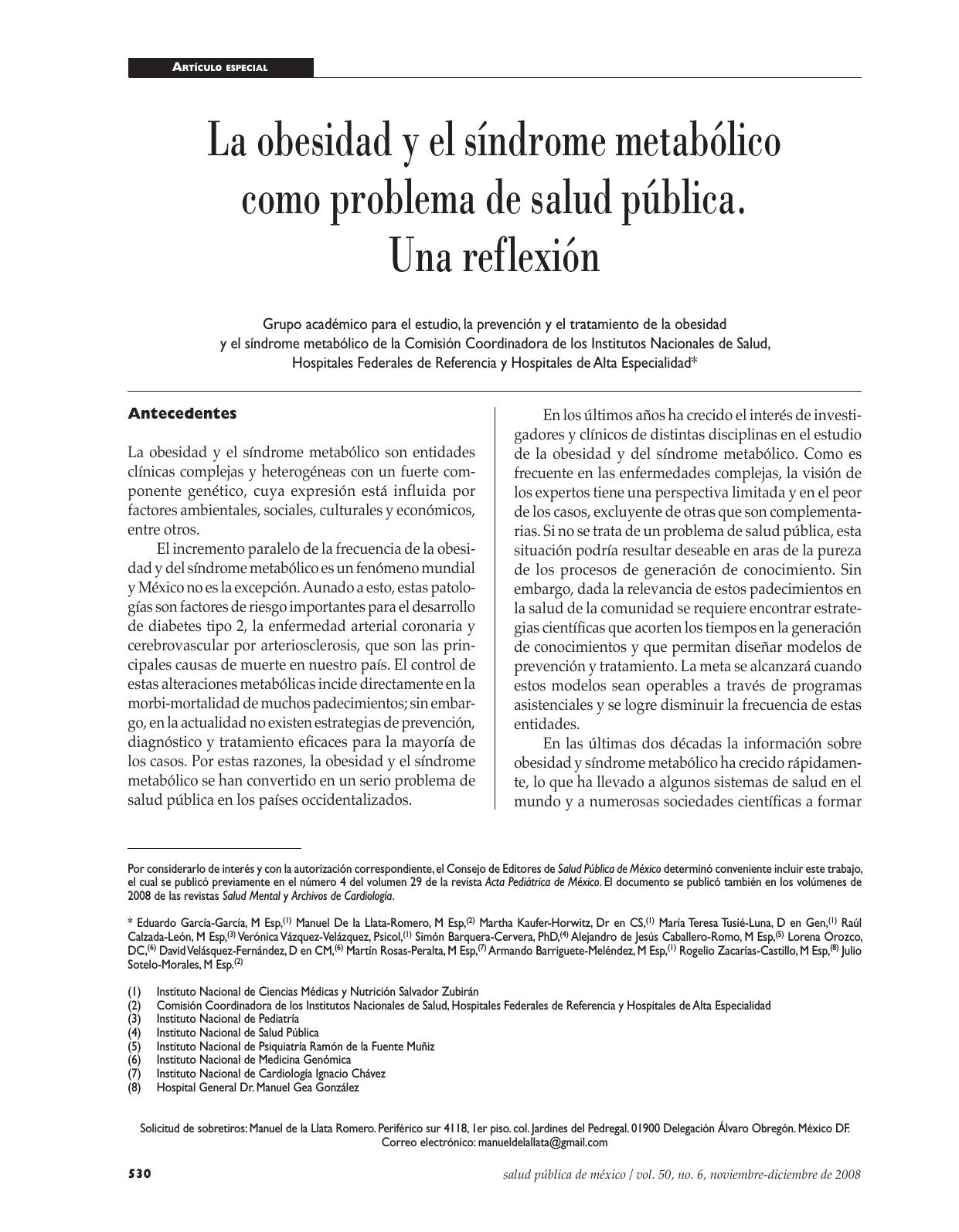 La obesidad y el sindrome metabolica coom problema de salud publica. Una reflexion